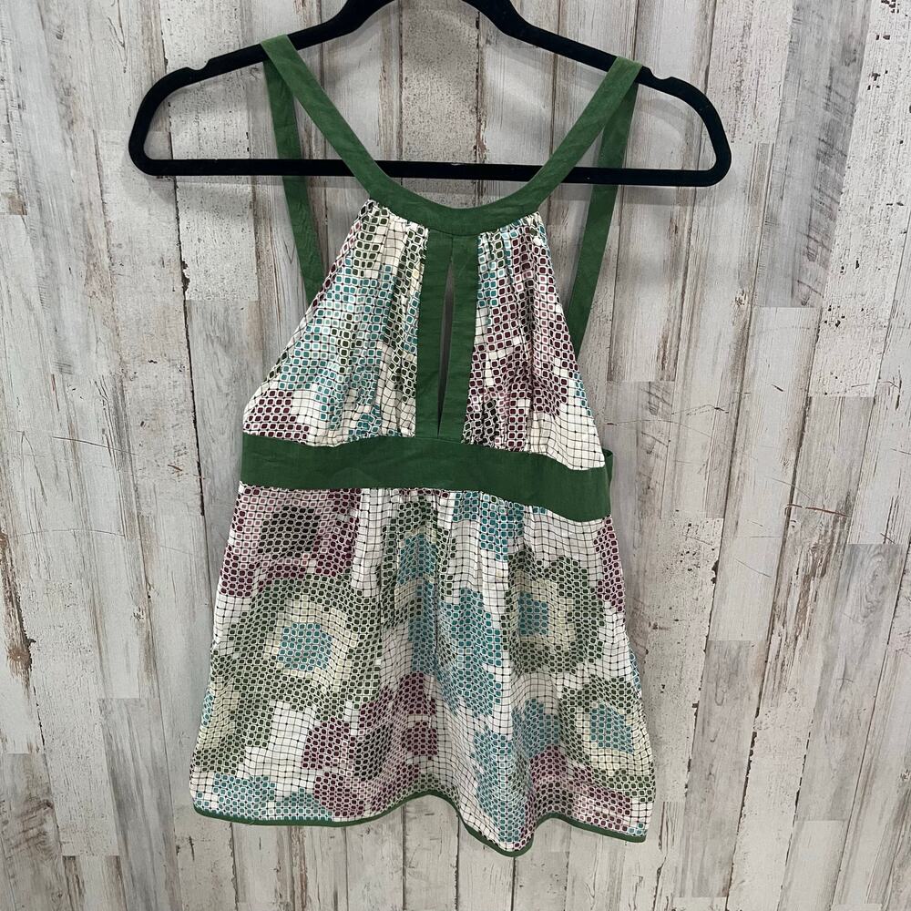 Susana Monaco Green‎ Patterned Silk Cotton Baby Doll Tank Top Womens Size 2